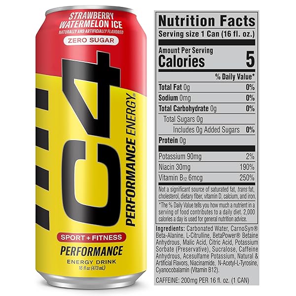 C4 ENERGY DRINK 16OZ (PACK OF 12) – STRAWBERRY WATERMELON ICE – SUGAR FREE PRE WORKOUT PERFORMANCE DRINK WITH NO ARTIFICIAL COLORS OR DYES