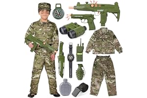 Tacobear Soldier Military Costume for Kids Boys Ages 3-9 Halloween Dress Up Role Play Set with Toy Accessories