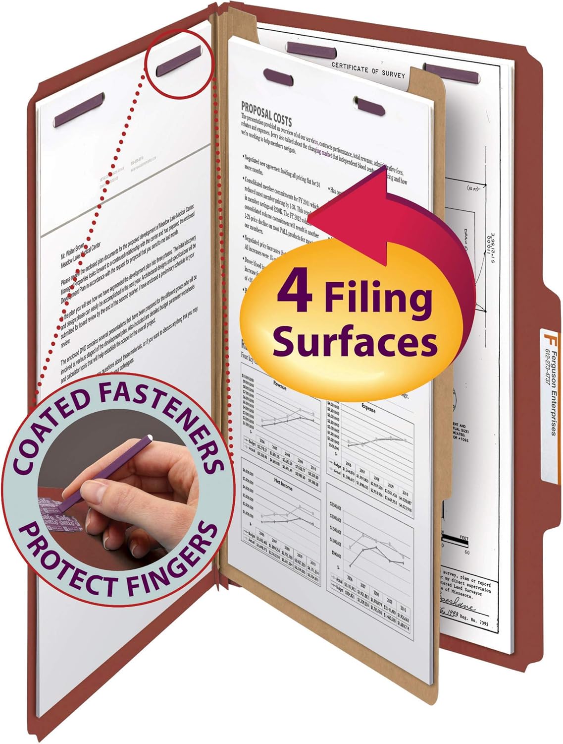 Smead Pressboard Classification File Folder with SafeSHIELD Fasteners, 1 Divider, 2" Expansion, Legal Size, Red, 10 per Box (18775) : Top Tab Classification Folders : Office Products