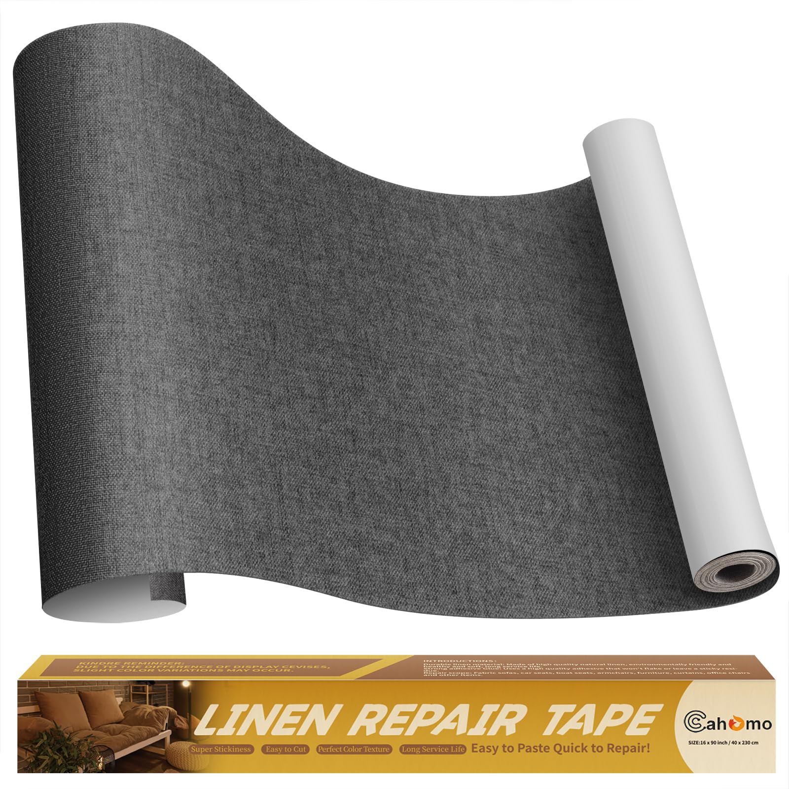 Photo 1 of Linen Repair Tape 16x90 inch, Self Adhesive Fabric Patches, Linen Patch Tape Kit, Fabric Repair Tape for Couch Sofas, Headboards, Chairs, Pillows, Curtains, Couches - Dark Grey