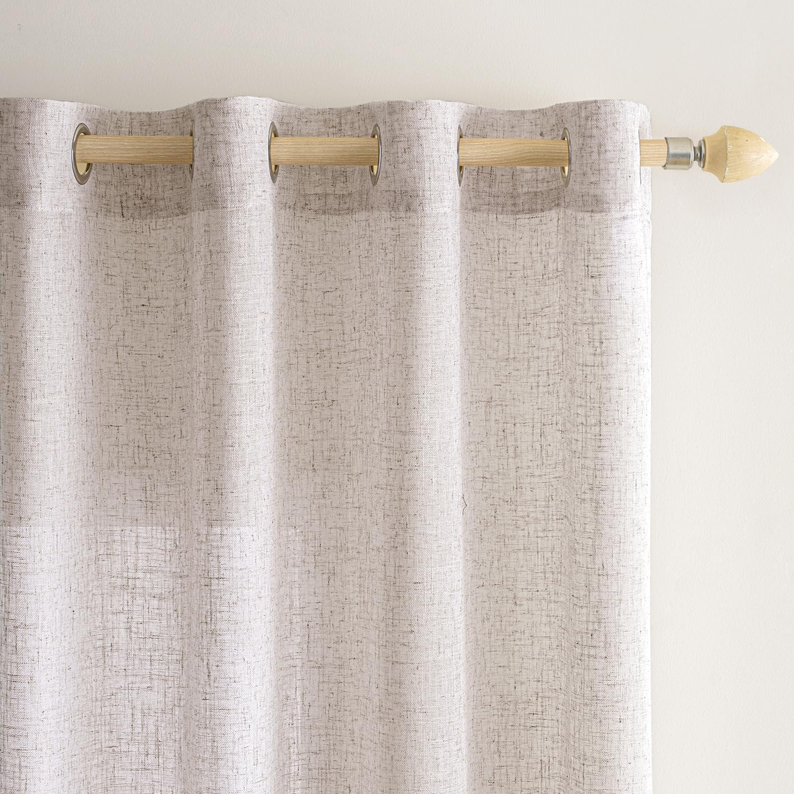 EMEMA Linen Curtain with Eyelets, Linen Look Voile Curtain, Modern Semi-Transparent for Living Room, Kitchen Curtains, Tab-Top Curtain, Children's Room, Set of 2, 140 x 260 cm, White