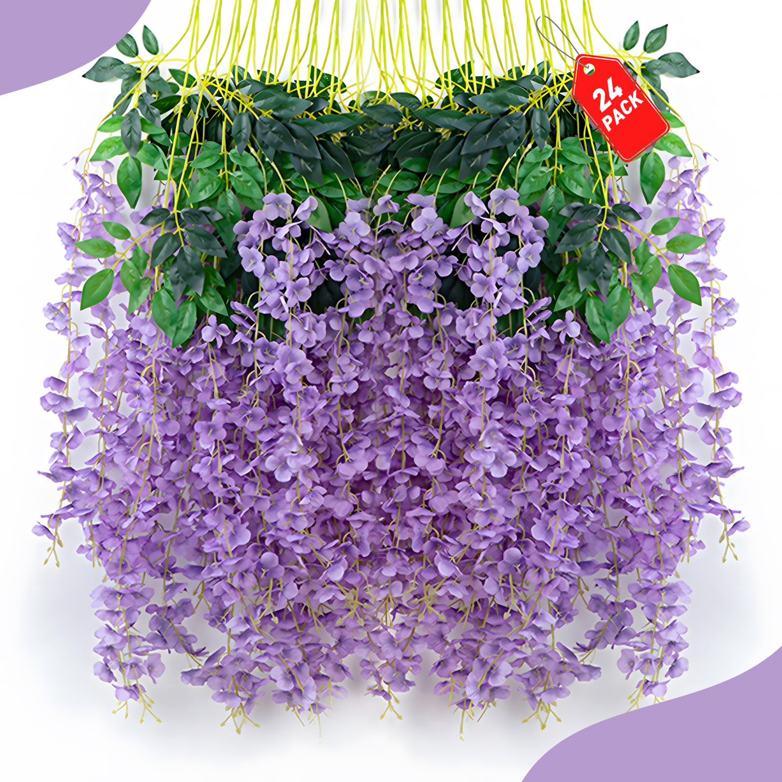 Photo 1 of 24 Pack Light Purple Wisteria Hanging Flowers, Light Purple 3.77 Ft Fake Hanging Flowers, Light Purple Artificial Wisteria Garland, Wisteria Flower Vines, Wisteria Garland for Backdrop Wedding Decor
