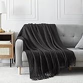 BOURINA Black Throw Blanket 50x60 Inches Throw Textured Solid Soft Sofa Couch Decorative Knit Blanket
