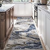 2x6 Runner Rug for Hallways Kitchen Modern Abstract Washable Runner Rug Blue Soft Non Slip Marble Carpet Runner for Laundry Entryway Bedroom Bathroom