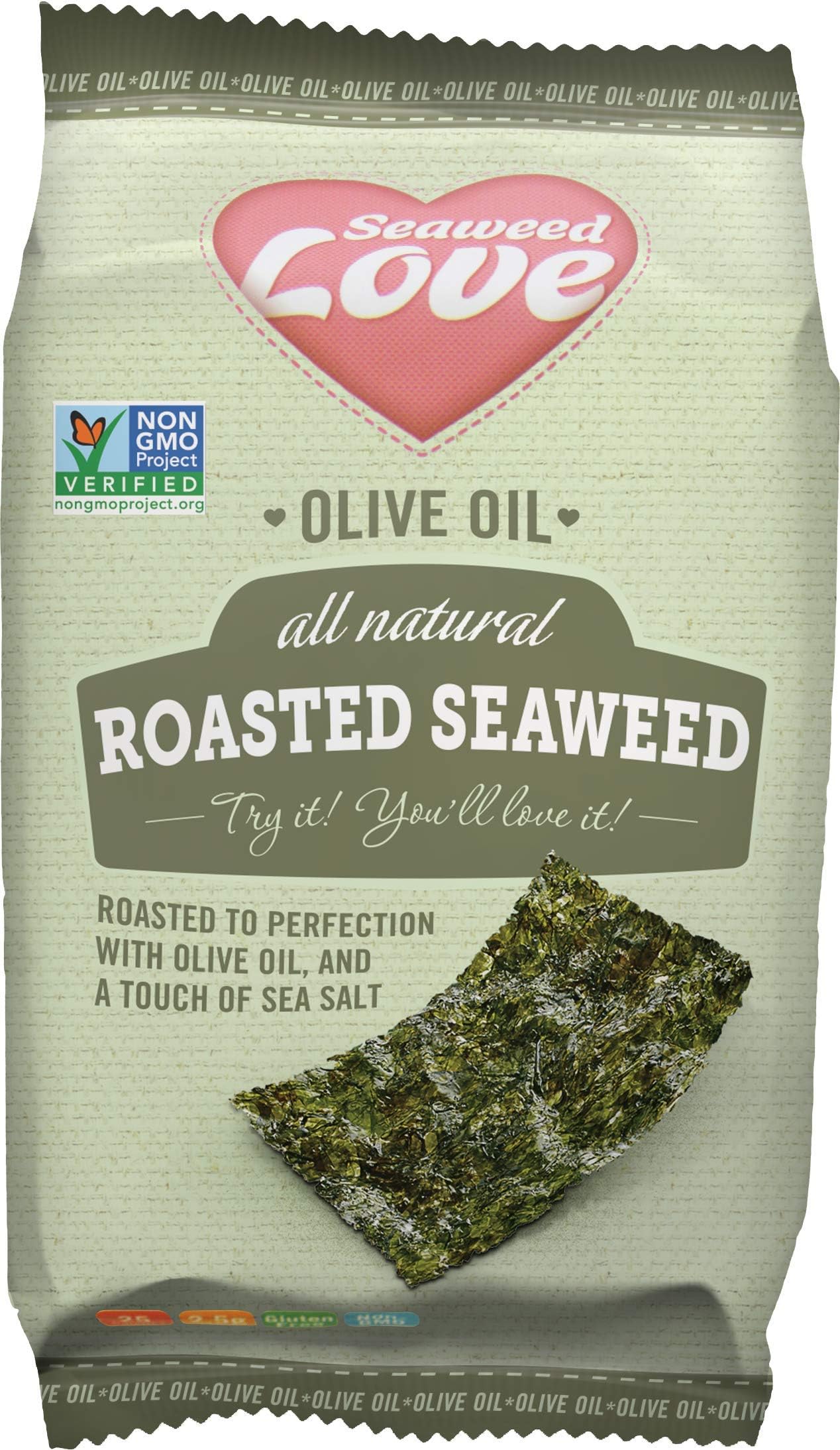 Seaweed Love All Natural Roasted Seaweed, Olive Oil, 0.53 Ounce (Pack of 12)