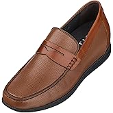 CALTO Men's Invisible Height Increasing Elevator Shoes - Dark Brown Premium Leather Slip-on Lightweight Casual Loafers - 2.4 Inches Taller - S1092 - Size 10 D(M) US