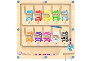 DRQ Magnetic Color and Number Maze - Wooden Color Matching Learning Counting Toddler Puzzle Board - Educational Fine Motor Skills Toys Montessori Toys for 3 4 5 Years Old, Dinosaur
