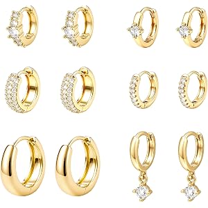 Wgoud 12 Pairs Small 14K Gold Plated Chunky Hoop Earrings for Women Hypoallergenic Lightweight Gold/Silver Hoop Earring Set f