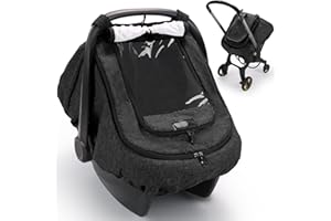 TinlyFinly Waterproof Car Seat Cover for Baby, 2-Layer Car Seat Rain Cover with Clear Window & Sunshade & Mesh Cover, Universal Infant Carseat Canopy for Stroller, Protect from Rain and Snow - Black