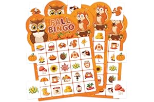 Leezead Fall Bingo Game Cards for Kids Adults, 24 Players Autumn Thanksgiving Bingo Cards Fall Party Game for School Classroom Family Activities Autumn Thanksgiving Party Favors