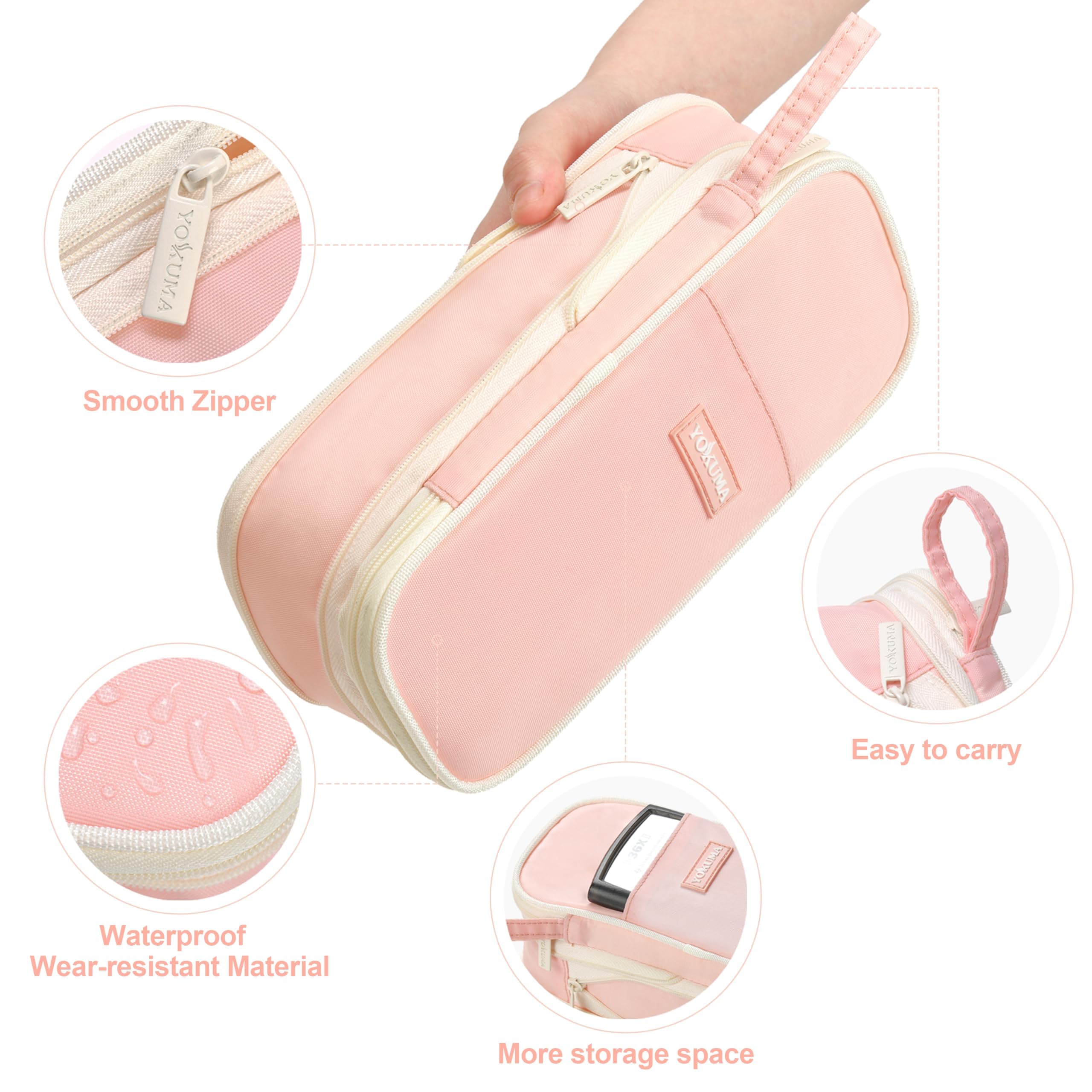 YOKUMA Pencil Case Cute Pencil Pouch for Girls Big Capacity Pen Bag Box, Kawaii Aesthetic College School Supplies for Student Teen Adults Preppy, Pink