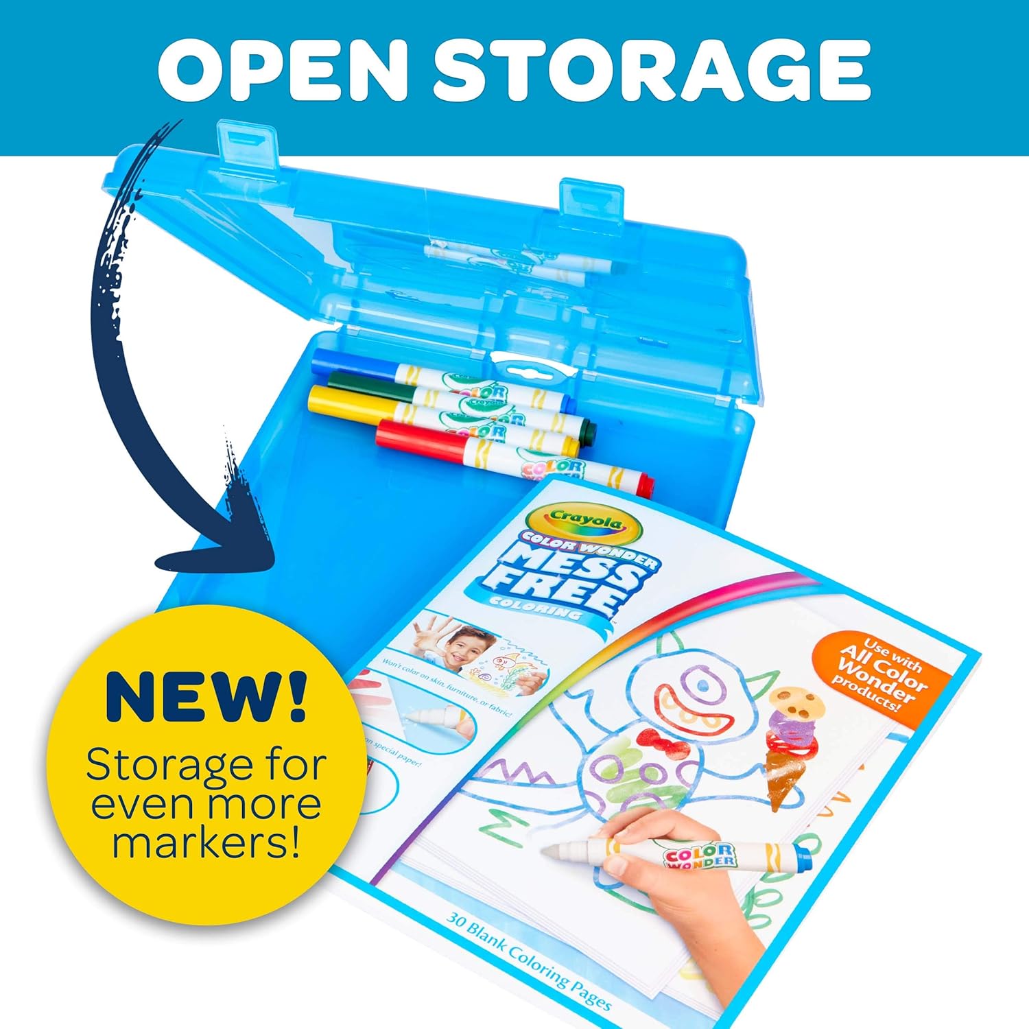 Crayola Color Wonder Stow & Go, Mess Free Coloring, at Home Activities for Kids, Gift, 34 Piece, Blue: Toys & Games