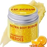 Handmade Heroes Turmeric Lip Scrub with Vitamin C 1oz | 100% Natural Vegan Exfoliant To Smooth Dark Dry Chapped &amp; Smokers Lips, Deep Conditioning Sugar Polish Exfoliator Scrubber