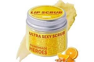 Handmade Heroes Turmeric Lip Scrub with Vitamin C – 100% Natural Vegan Exfoliant for Dark Dry Chapped Lips – Deep Conditioning Sugar Polish 1oz