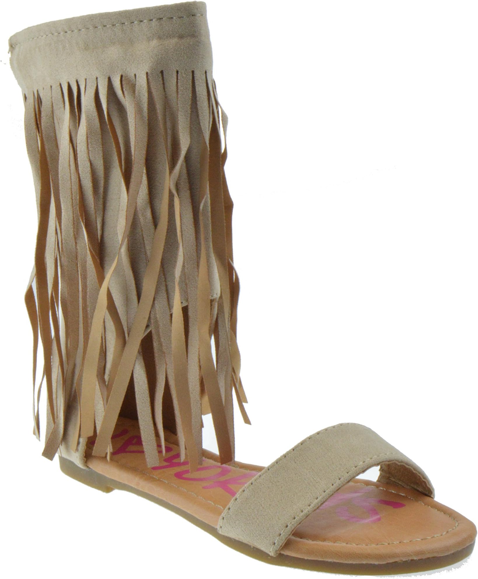 Yoki Suzette 81K Little Girls Fringe Mid Calf Flat Gladiator Sandals Black 1