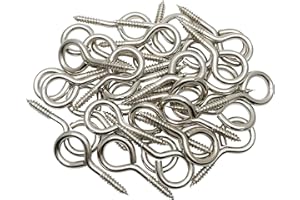 AXE SICKLE 1.5 Inch Screw Eyes Metal Eye Hooks Small Eyelet Screws, 50 Pcs