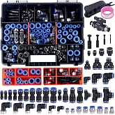 Ailbiuko 200PCS Pneumatic Air Hose Push to Connect Quick Release Fittings | 1/8" 1/4" 5/16" 3/8" 1/2" NPT,4/6/8/10/12mm OD Quick Connect Air Line Quick Release Fitting Assortment Kit