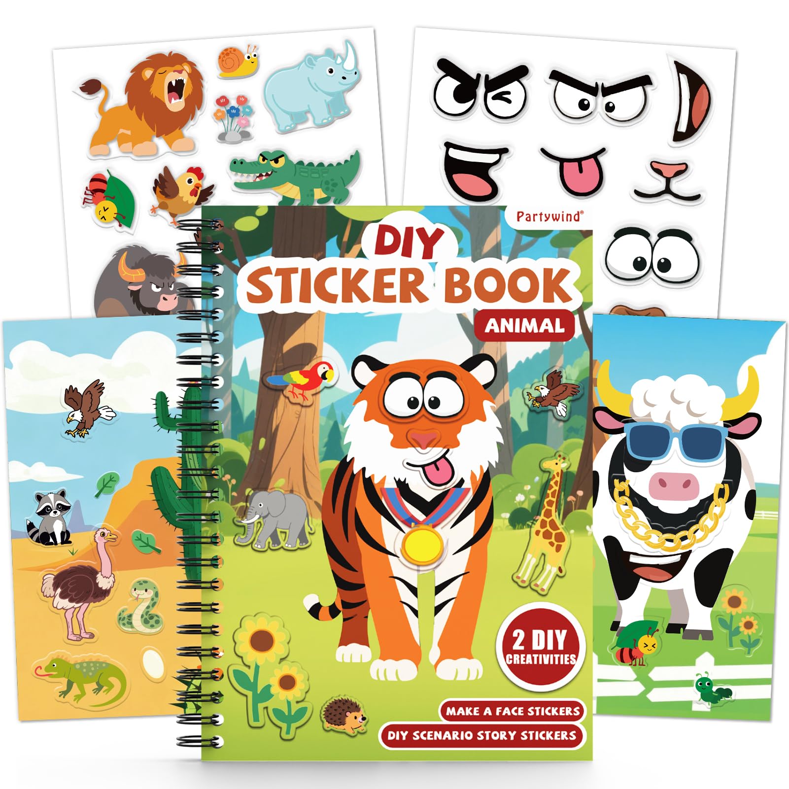 Animals Reusable Sticker Book for Toddlers, DIY Make-a-face Animals Jelly Fun 3D Stickers, Washable Puffy Stickers for Kids Toys, Airplane Road Trip Travel Activities Essentials for Kids 3 4 5 Years