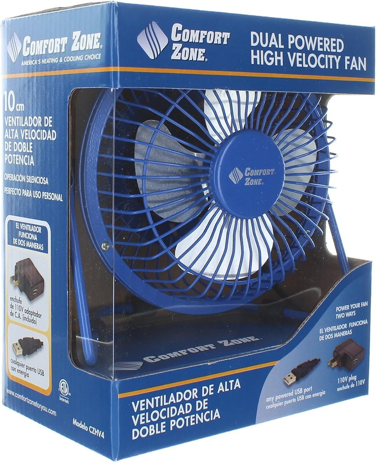 Amazon.com: Comfort Zone 4" Dual Powered High Velocity Fan (Blue): Clothing