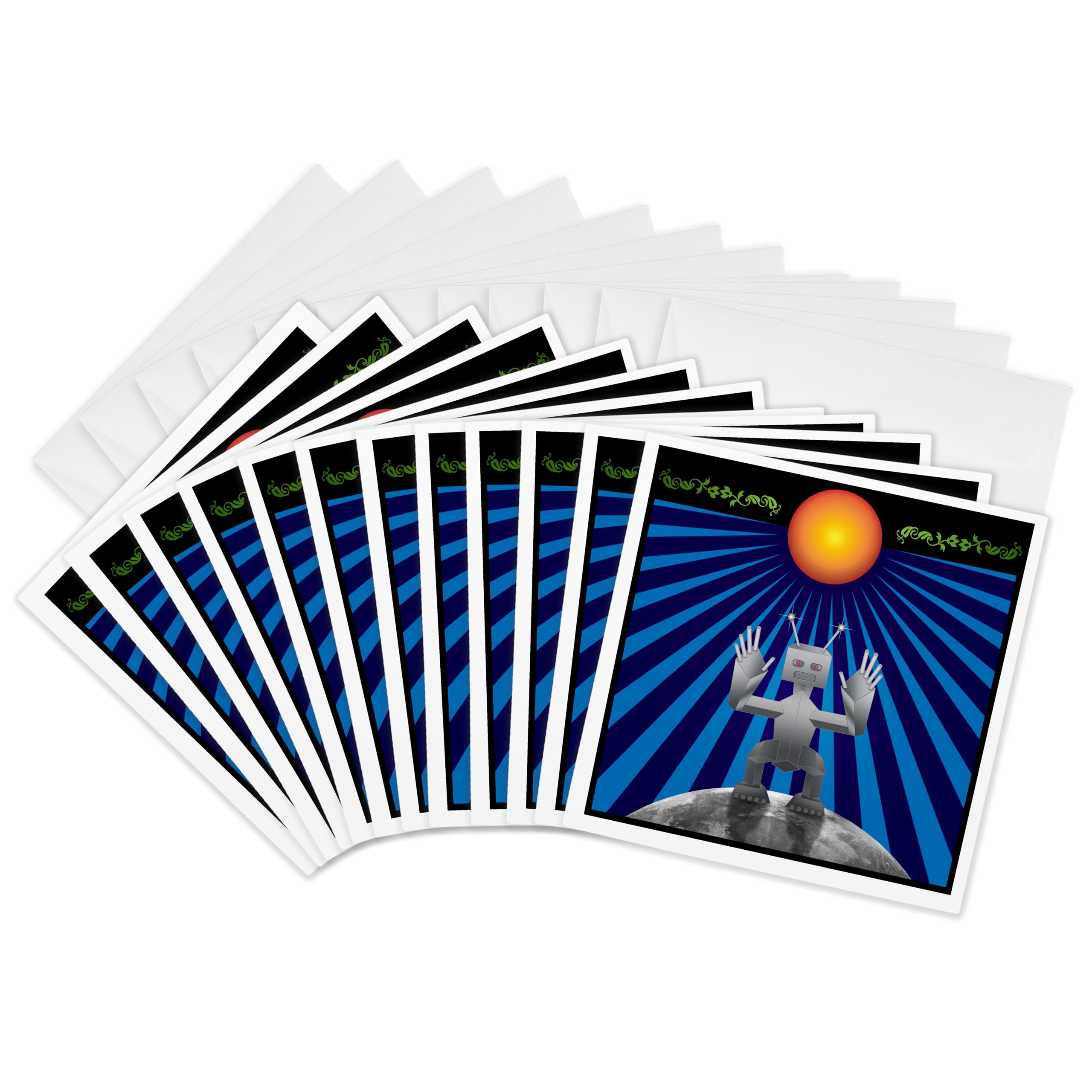 3Drose Robot Space Traveler Friendly Robot in Space Visits The Moon to Rest During Travels - Greeting Cards, 6 by 6-inches, Set of 12 (gc_19440_2)