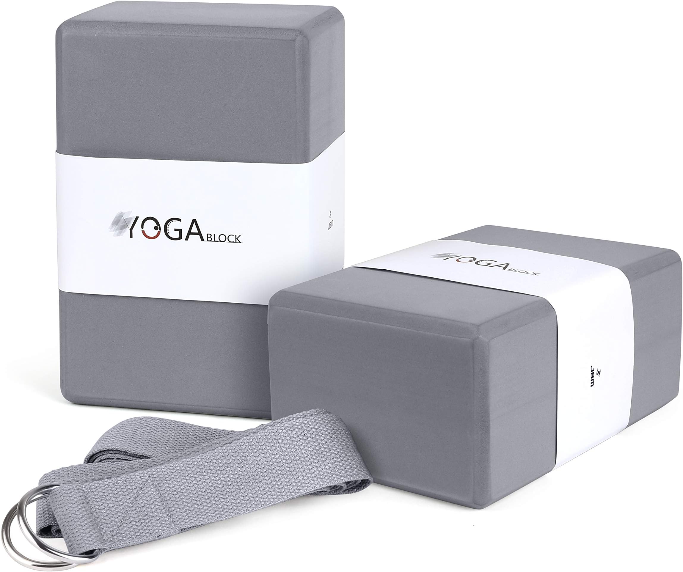 JBM Yoga Block Plus Strap with Metal D-Ring Yoga Brick Cork Yoga Block 6 Colors - High Density EVA Foam Yoga Block to Support and Deepen Poses Odor-Resistant
