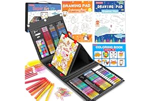 Soucolor Art Supplies, 283 Pieces Drawing Set Art Kits with Trifold Easel, 2 Drawing Pads, 1 Coloring Book, Crayons, Pastels, Arts and Crafts Gifts Case for Kids Girls Boys Teens Beginners