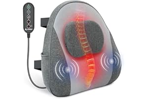 CuPiLo Lumbar Support Pillow for Office Chair, Lumbar Pillow with 3 Vibration Modes & 2 Heat Levels, Back Support Pillow with Memory Foam Cushion & Adjustable Straps, Gifts
