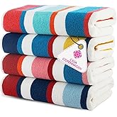 CASA COPENHAGEN Bora Bora Beach Towels Designed in Denmark Rough and Tough, Quick Dry, for Pool, Bath & Shower 30x60 inches 4 Pieces Cotton Beach Bath Towels Set - Pink, Red, Yellow, Turquoise