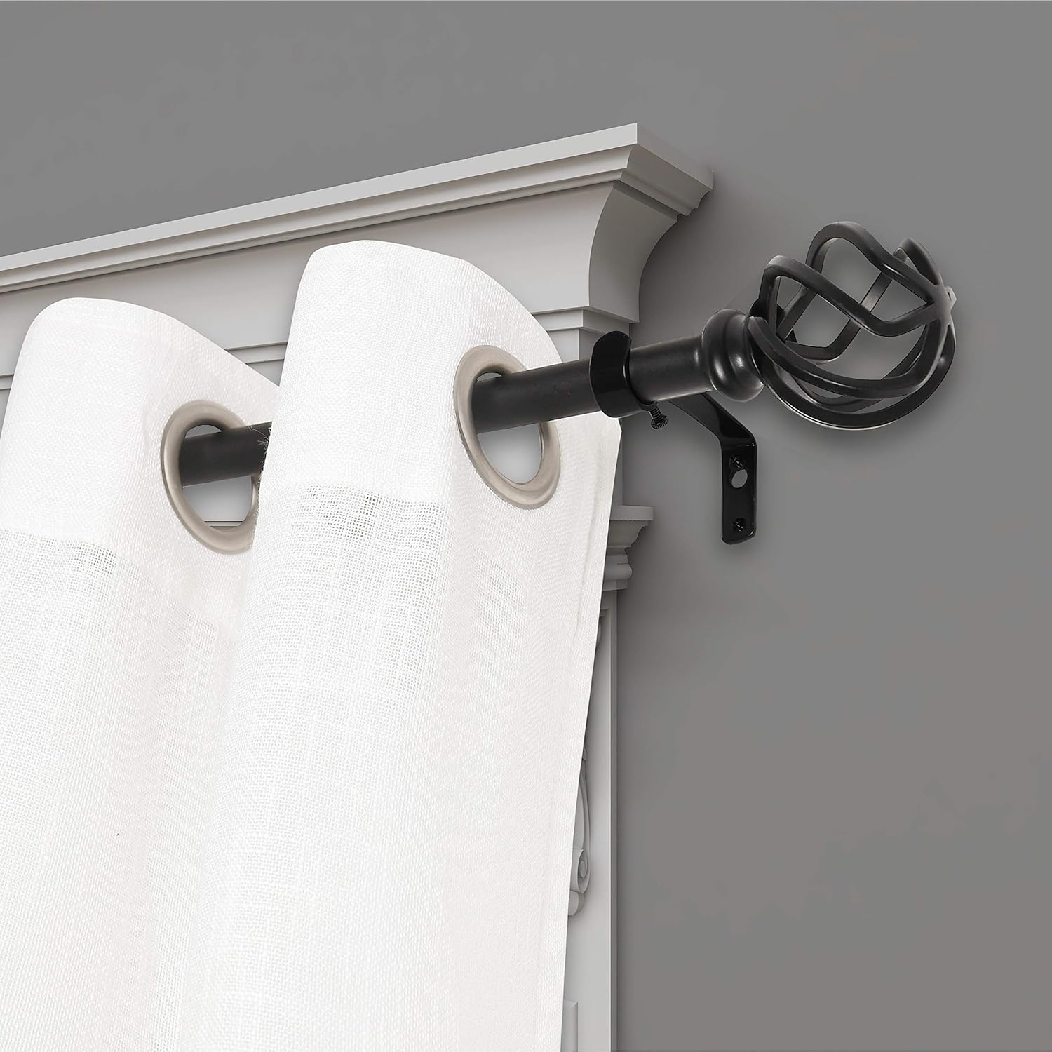 QITERI Curtain Rod 38"-72" for windows 2 Pack with Twisting Cage Finials , 3/4" Adjustable Single Window Rod 38"-72" with Twisting Cage Finials,Black Drapery Rod of Window Treatment,2 Pack: Home Improvement