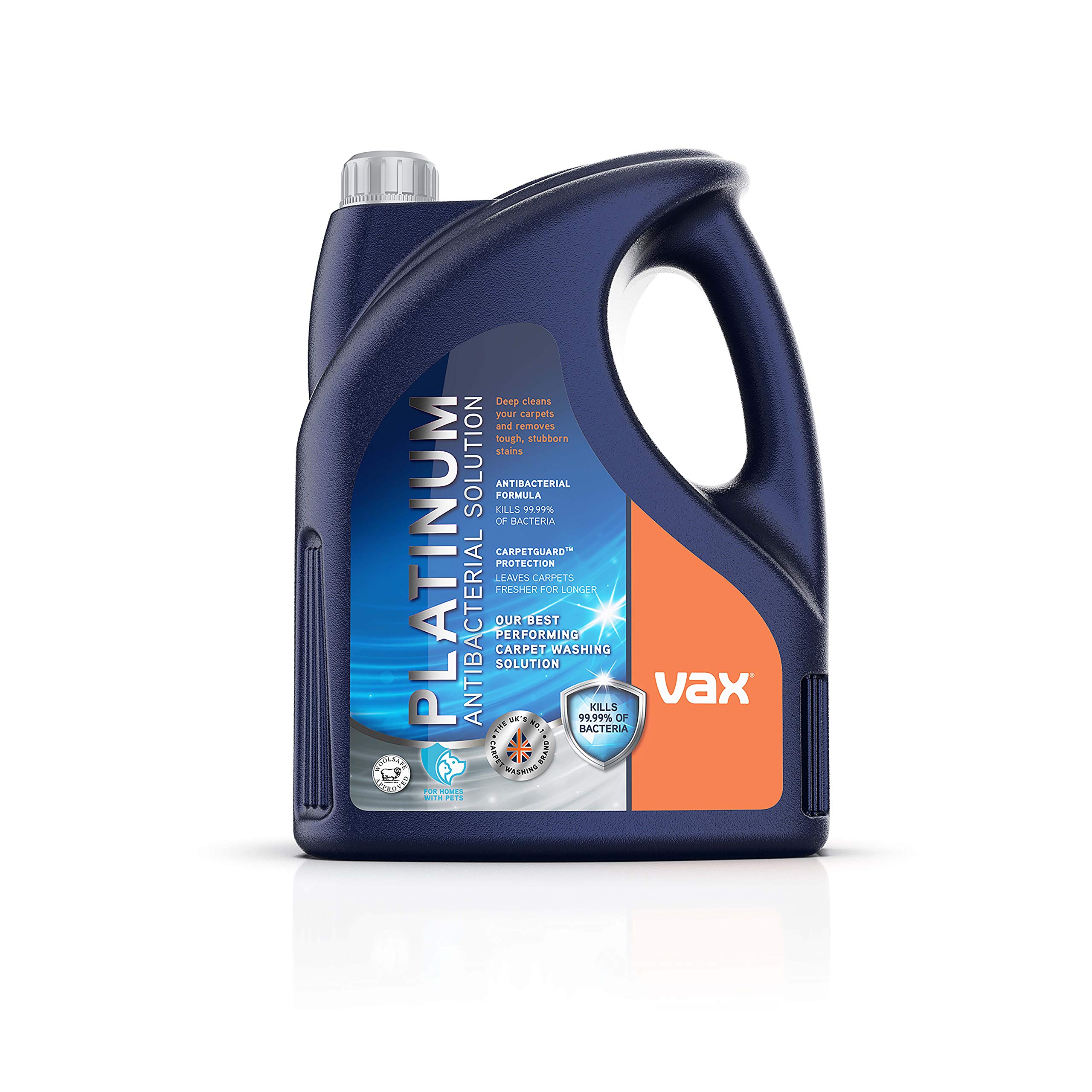 Vax Platinum Antibacterial 4L Carpet Cleaner Solution, Stain Remover Shampoo, Citrus & Blossom Scent, Removes 99.99% of bacteria, Neutralises Pet Odours, 1-9-142405, Blue
