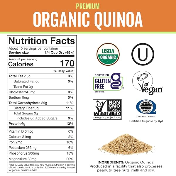 VIVA NATURALS ORGANIC QUINOA, 4 LB – PLANT BASED PROTEIN, FIBER AND IRON – PRE-WASHED WHOLE GRAIN RICE AND PASTA SUBSTITUTE FOR QUINOA SALAD – USDA ORGANIC, GLUTEN FREE, VEGAN, NON-GMO AND KOSHER