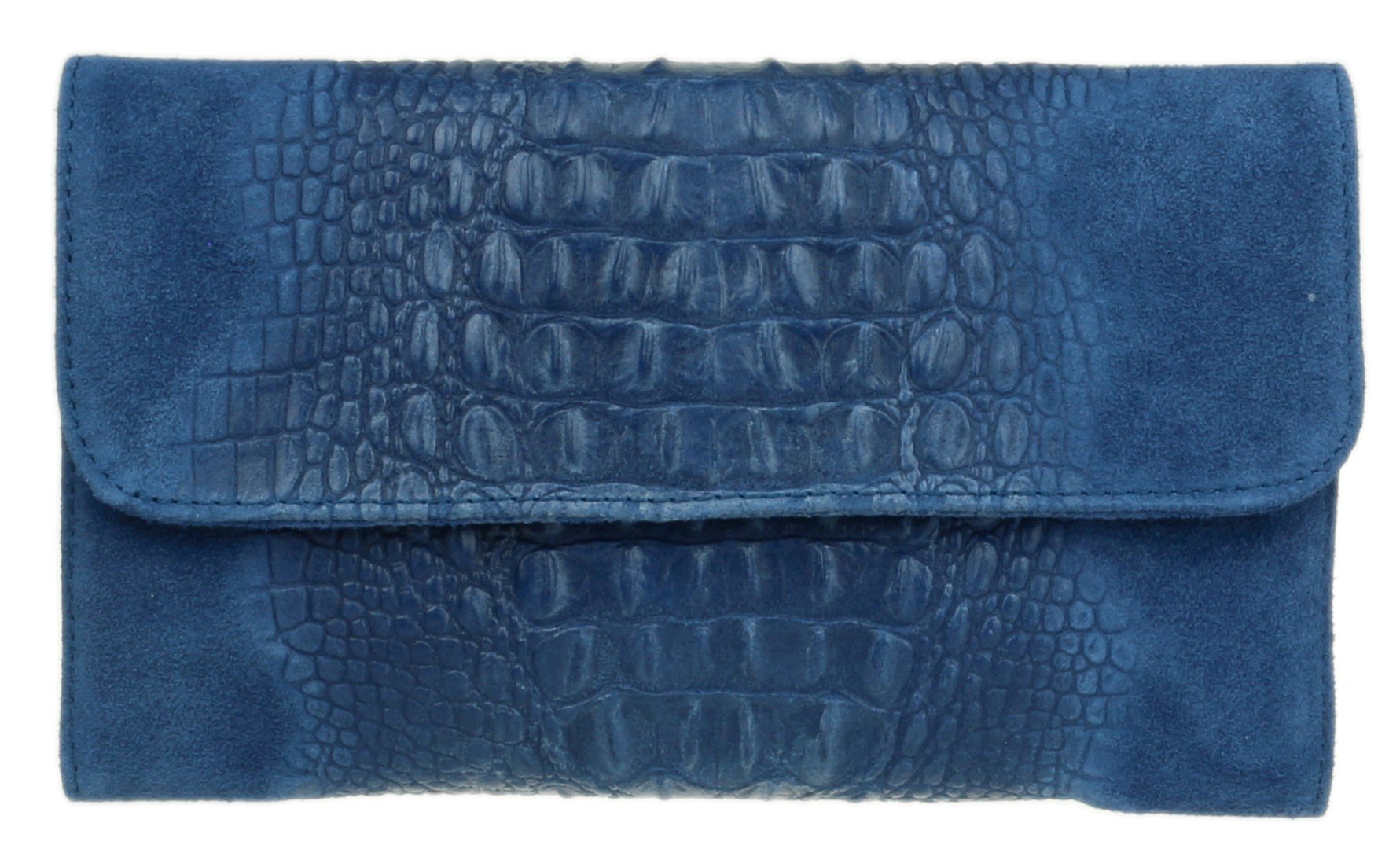 Girly Handbags Womens Crocodile Suede Clutch Bag Italian Leather (Denim)
