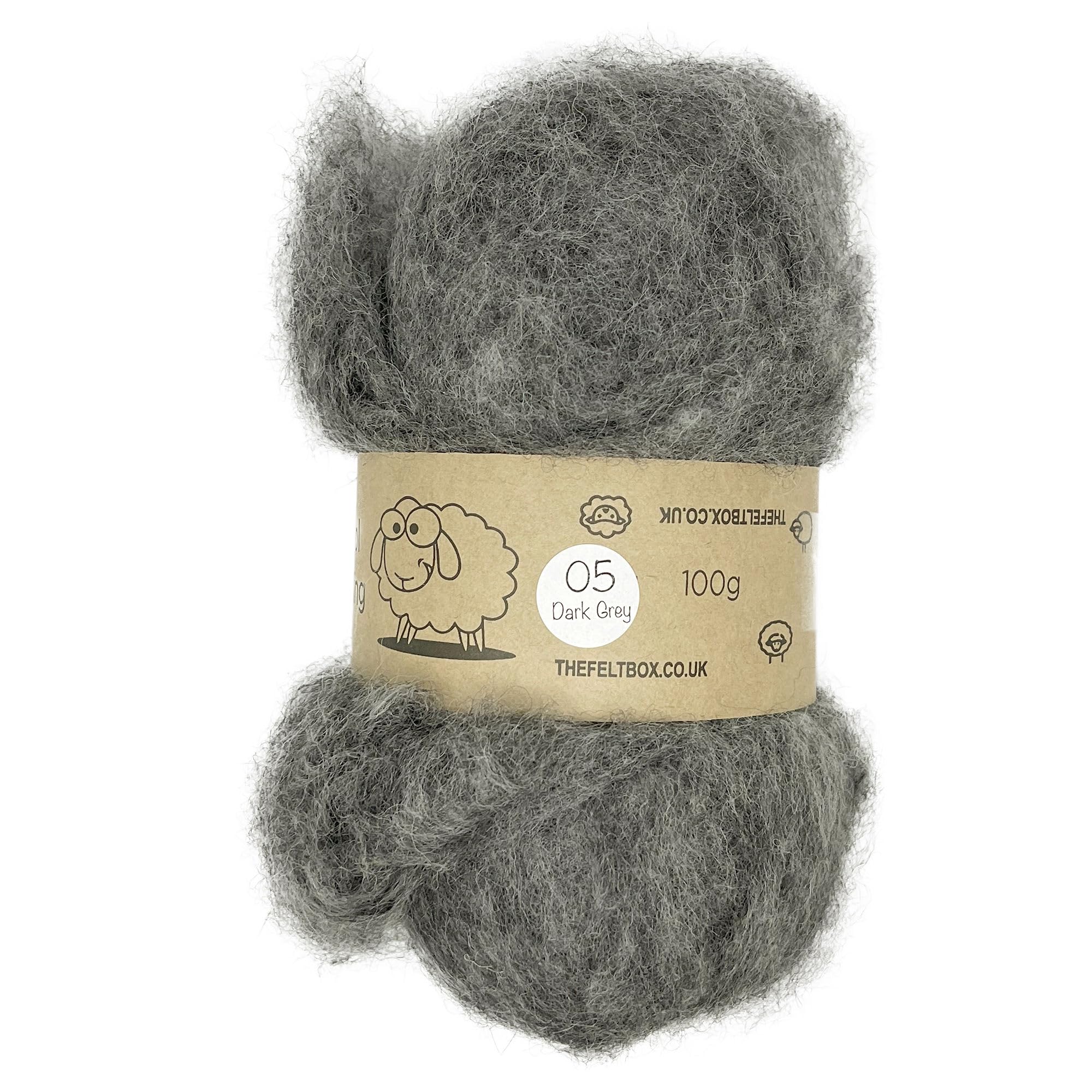 The Felt Box Needle Felting Wool Carded Batting : Short Coarser Mixed Together Fibres, Use as Core or Finish Wool 100 g | 3.5 oz- Dark Grey #05