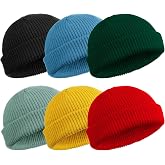 SATINIOR 6 Pieces Trawler Beanie Watch Hat Roll up Edge Skullcap Fisherman Beanie Unisex