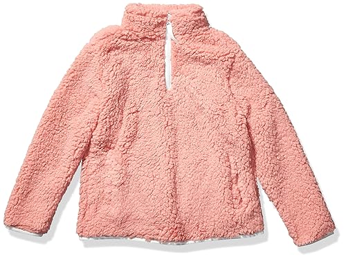 Amazon Essentials Girls' Sherpa Fleece Quarter-Zip Jacket, Mauve, Large