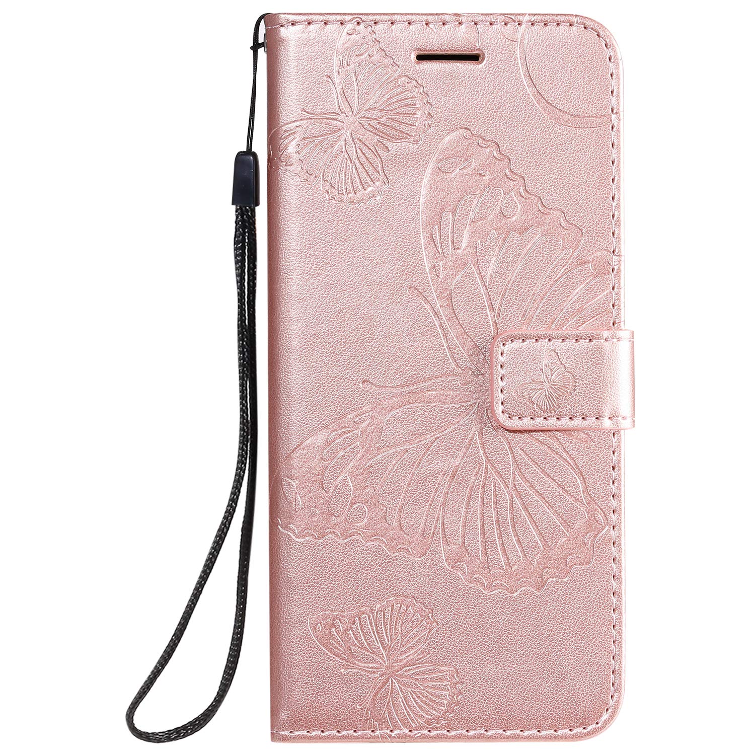 Motorola Moto G50 Case Shockproof Wallet Cover Embossed Butterfly PU Leather Flip Case TPU Bumper Protective Phone Cover for Motorola Moto G50 with Magnetic Closure Card Holder Stand, Rose Gold