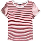 Tommy Hilfiger Girls Short Sleeve Pointelle Rib T-Shirt, Soft & Comfortable