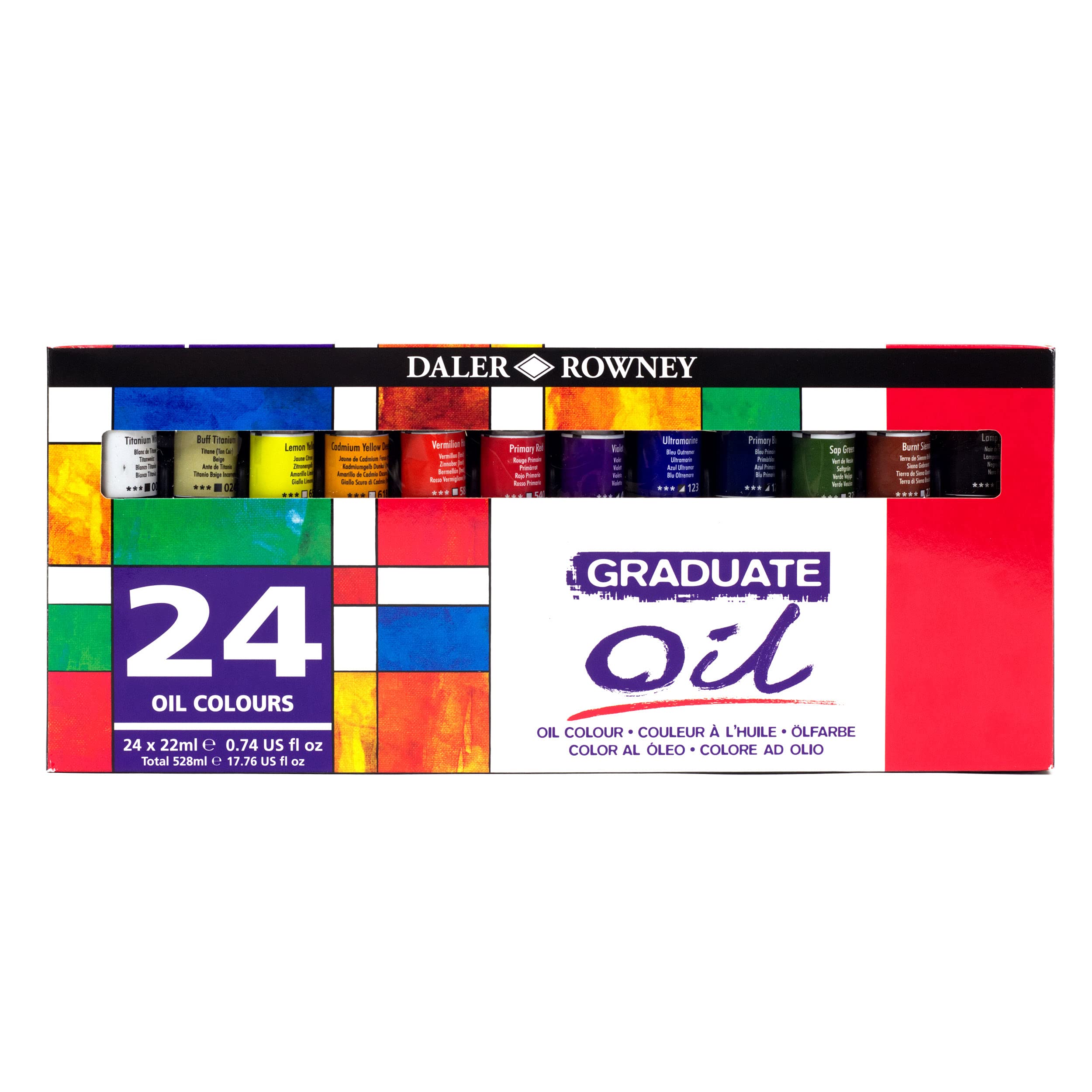 Daler-Rowney Graduate 22ml Oil Paint Set, 24 Assorted Colours, High Lightfastness, For Student Artists & Hobbyists