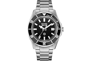Bulova Men's Marine Star 'Series B' Stainless Steel 3-Hand Calendar Quartz Watch, Black Dial Style: 98B203
