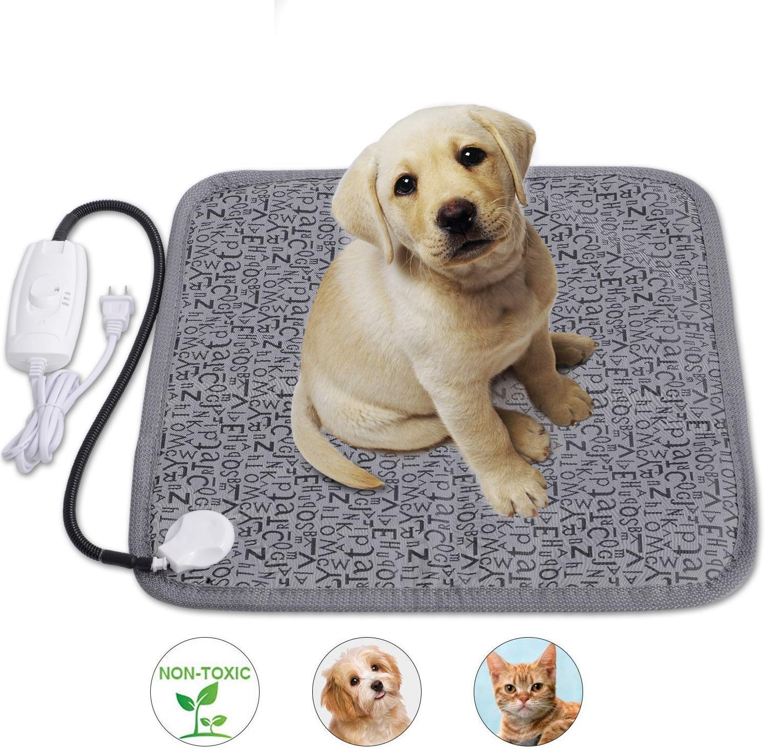 Joidy Pet Heating Pad, Dog Cat Electric Heating Pad Indoor Waterproof Adjustable Warming Mat with Chew Resistant Steel Cord (17.7 x17.7 in) Grey