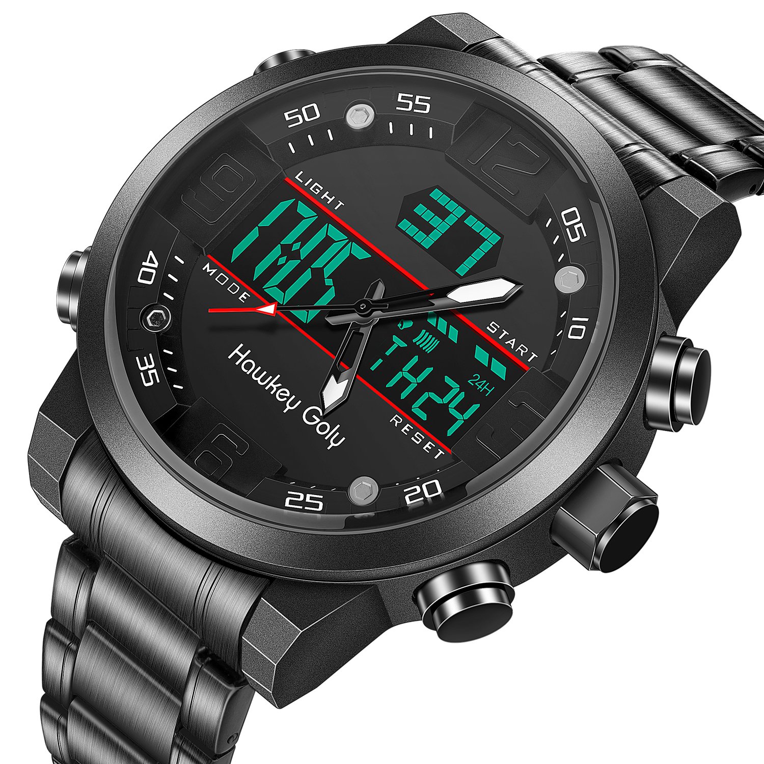Analog Digital Sport Watches For Men Casual Stainless Steel Watches Waterproof Outdoor Wrist Watches With Led Blacklight