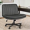 LEMBERI Armless Office Desk Chair with Wheels,Faux Leather Cross Legged Wide Chairs, Mid Back Swivel Computer Task Chairs for Home Office,Make Up,Small Space,Bed Room, Grey
