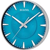 Bulova Clocks C4383 Medallion 14&rdquo; Wall Clock &ndash; Satin Nickel Steel Case, Tropical Marine Blue Dial, 3D Luminous Markers, Silent Sweep Movement, Quartz Accuracy