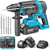 Seesii 1-Inch Cordless SDS-Plus Rotary Hammer Drill, 2.8J, Brushless Motor | 4-Mode with Safety Clutch, Hammer Drill with 2x4.0Ah Batteries &amp; Chisel/Drill Bit Set for Concrete Drilling &amp; Home Renovation