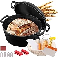 5QT Cast Iron Dutch Oven with Lid and with Double Handle for Bread Baking,Cast Iron Skillet Cooking Pan Heat Resistant,Non-St