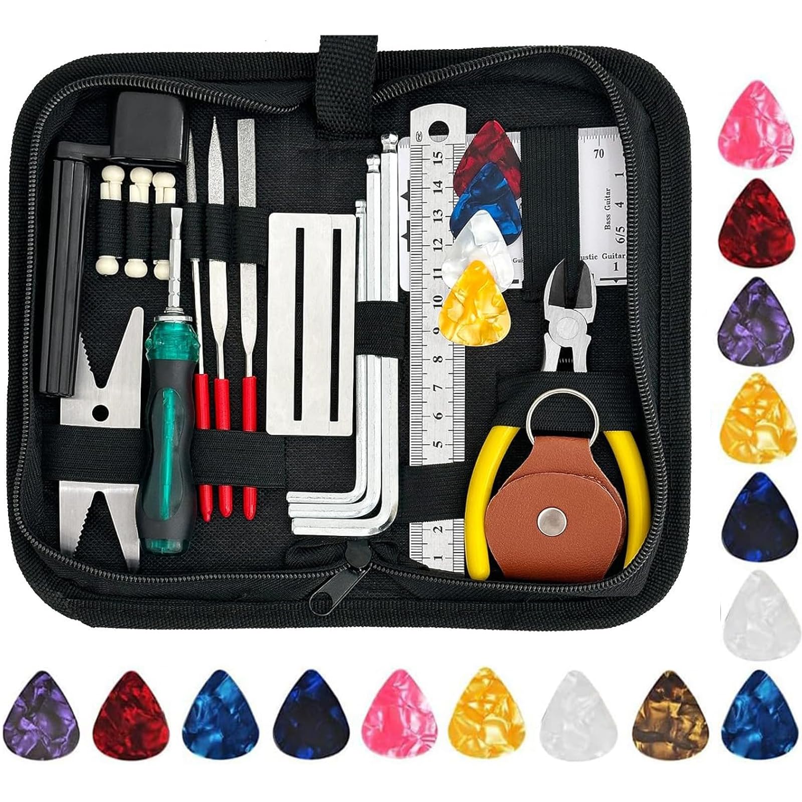 50Pcs Guitar Maintenance Tool Kit,Guitar Repair Tool Kit with Guitar Pick Carry Bag for Guitar Ukulele Bass Banjo Mandolin,Guitar Care Cleaning Accessories Gifts for Music String Instrument Enthusiast