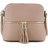 SG SUGU Lunar Lightweight Medium Dome Crossbody Bag Shoulder Bag with Tassel | Zipper Pocket | Adjustable Strap