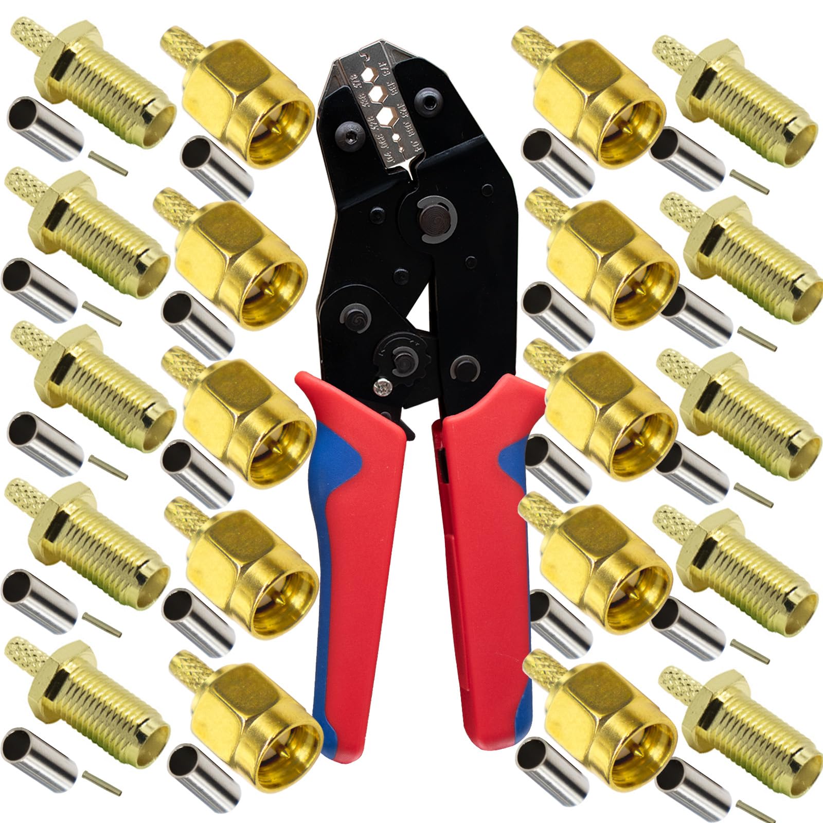 Coaxial Crimping Tool and 10Set SMA Male to Female for Crimping RG174 RG316 SMA Antenna Cable