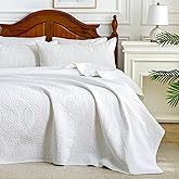 Aqzuxira White 100% Cotton Queen Quilt Set, 3 Piece Modern Textured Bedspread with Coin Pattern, Lightweight Crinkly Coverlet Sham Set, Soft Minimalist All Season Bedding, Garment-Washed