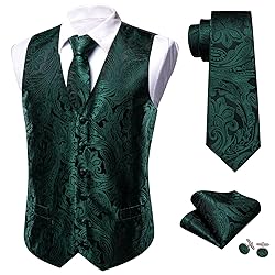 Barry.Wang Formal Men Hunter Green Flower Vest